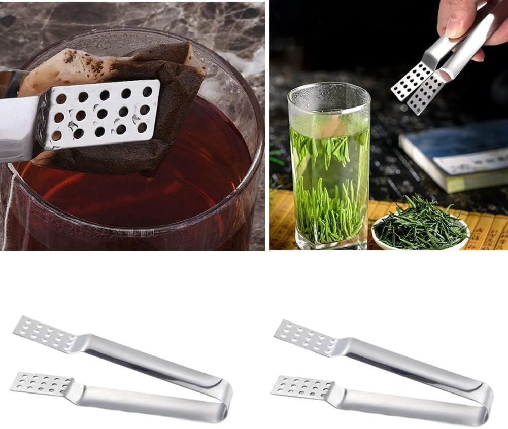 2 Pack Stainless Steel Tea Bag Squeezer, Kitchen Tea Bag Tongs Herbal Tea Infuser, Tea Bag Holder Strainer Clip for Loosing Leaf, Gripping Ice Cube, Sugar
