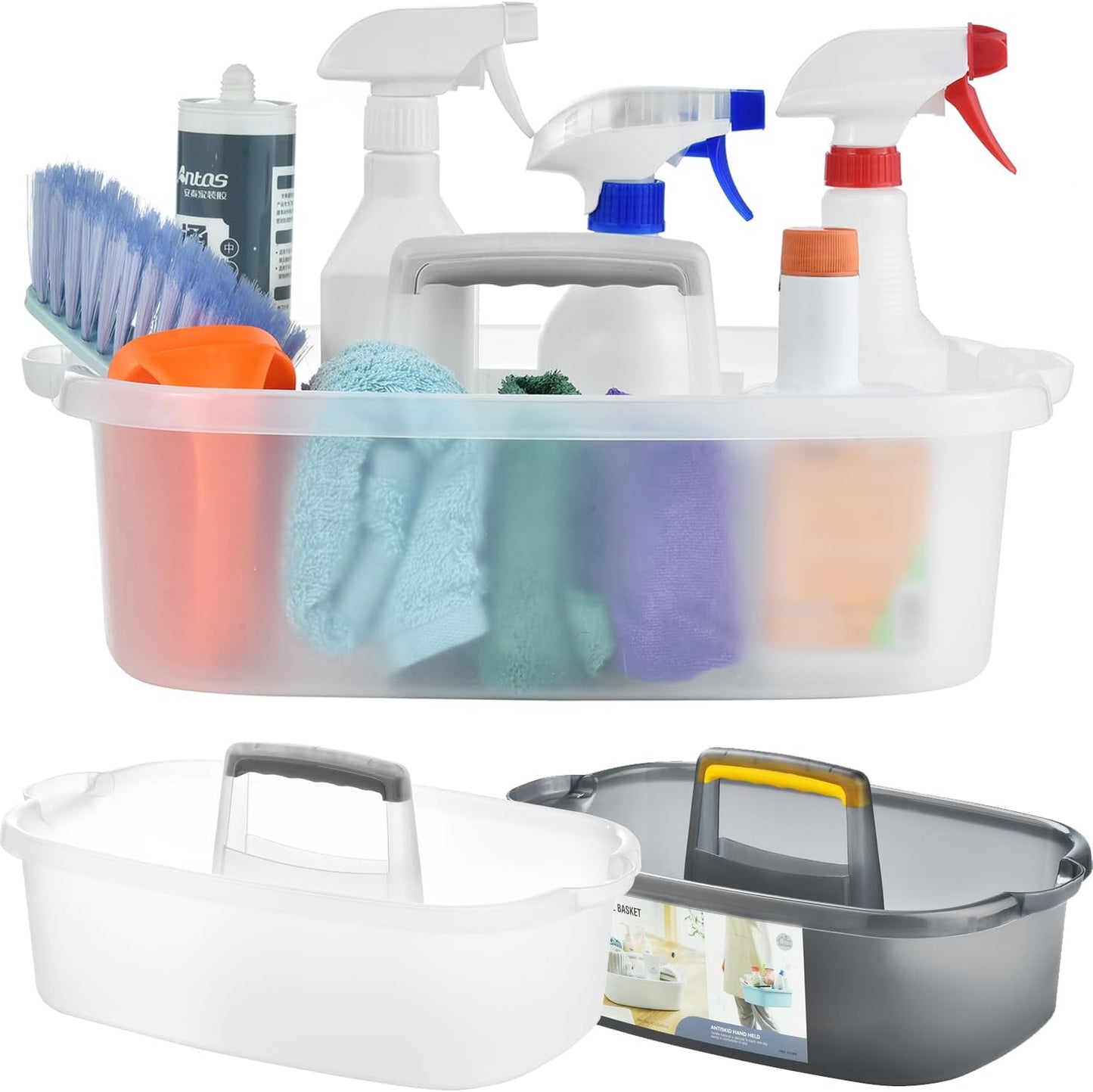 Haundry Large Cleaning Caddy with Handle, Cleaning Tool Storage Basket Organizer, Sturdy Pail Bucket Organizer, Household Bucket for Cleaning Supplies - Clear