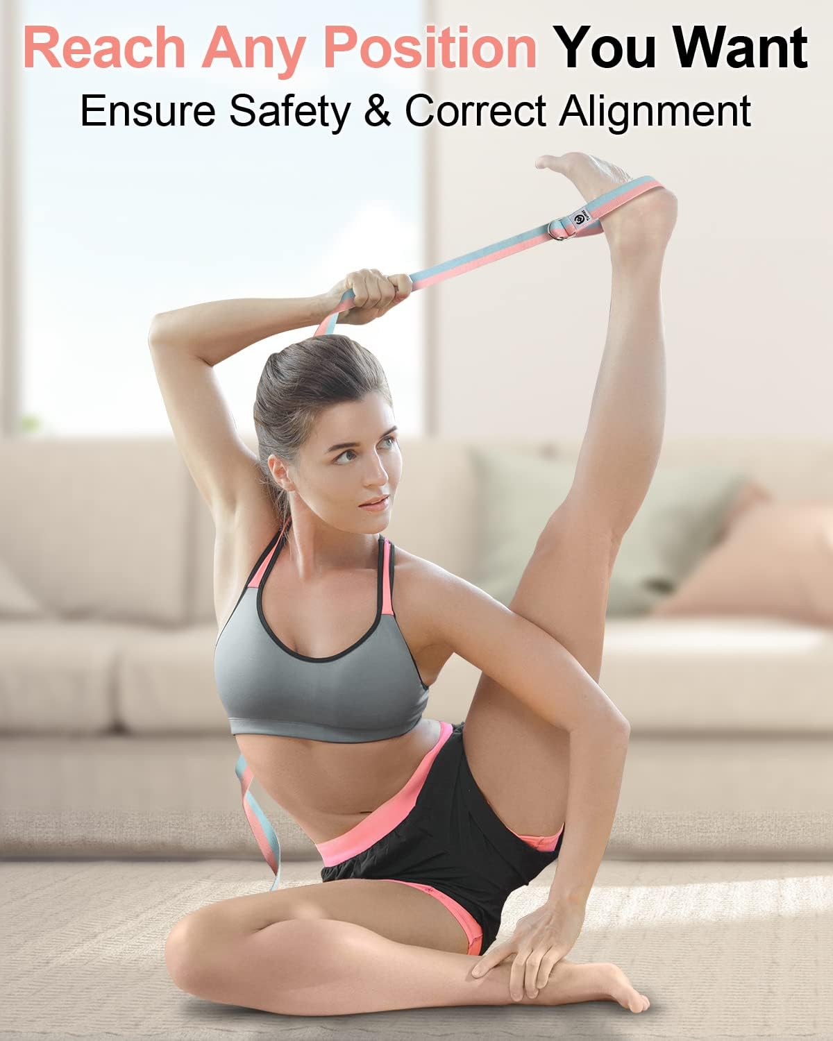 Tumaz Yoga Strap for Stretching with Adjustable D-Ring, 6/8/10 ft
