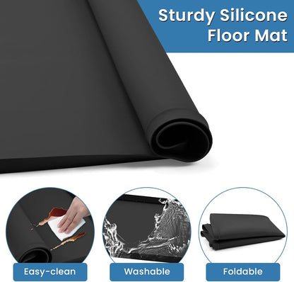 Large Thickened Washing Machine Mat 30" x 28" Silicone Black | Under Washer and Dryer Drain Pan Drip Tray Floor Protector Non-Slip Flexible Soft Mat Waterproof Raised Edge 0.98''