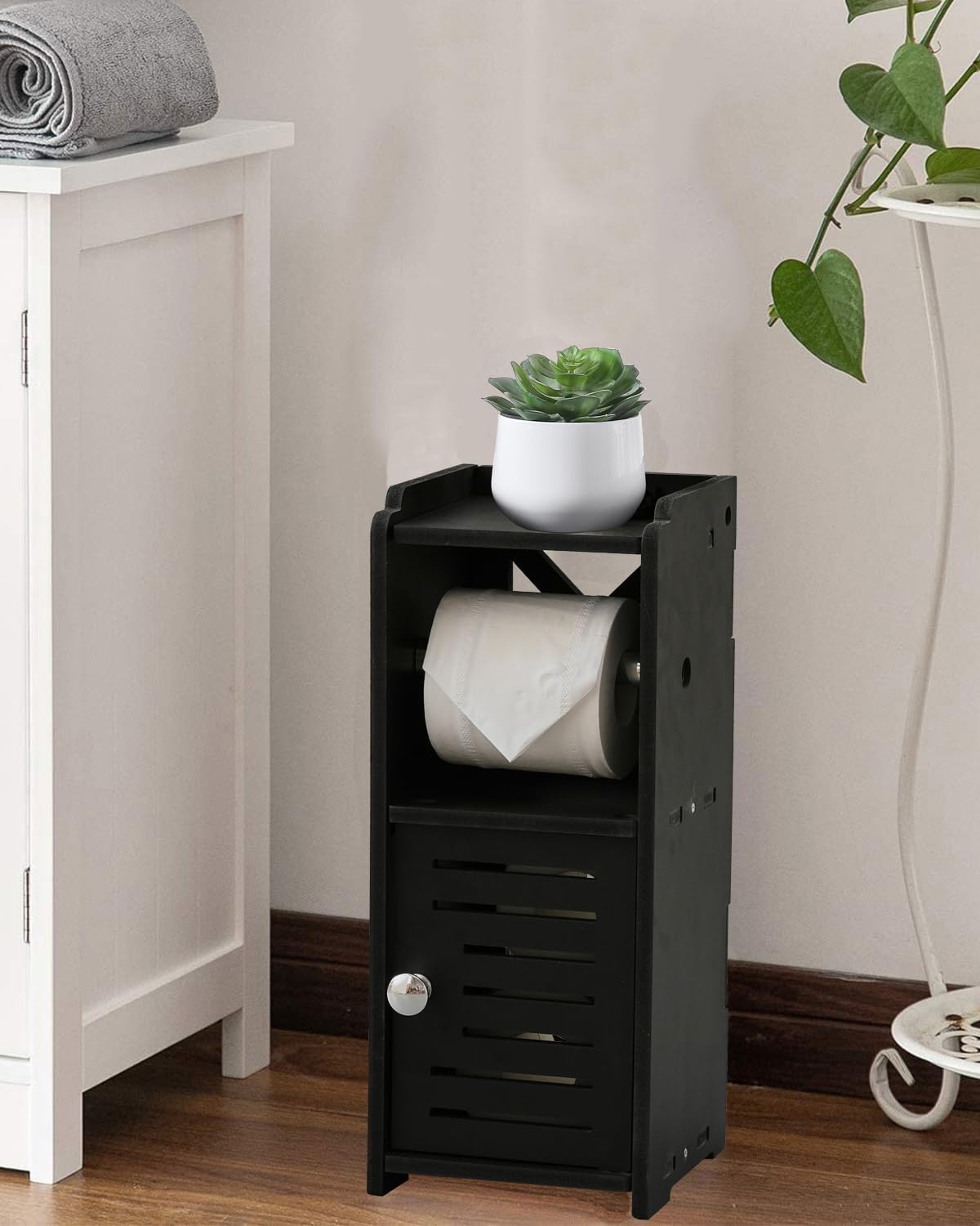 AOJEZOR Toilet Paper Holder Stand: Small Space Bathroom Storage for Renters