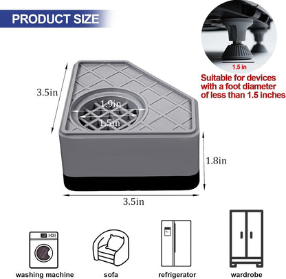 4Pcs Anti Vibration Pads for Washing Machine, Reduce Washer Dryer Moving | Washer and Dryer Pedestals,Prevents Noise Vibration Transfer, Antivibration Stabilizer Support Feet (Increase1.8in)