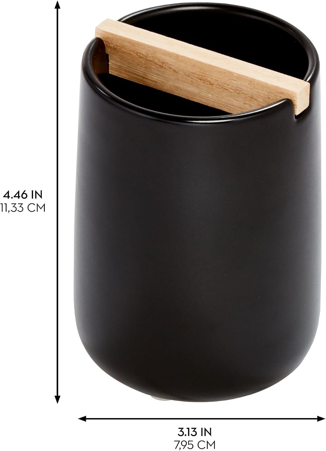 iDesign Ceramic Earth Collection Toothbrush Holder, Moss/Natural Wood | Paulownia Wood Divider