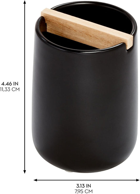 iDesign Ceramic Earth Collection Toothbrush Holder, Moss/Natural Wood | Paulownia Wood Divider