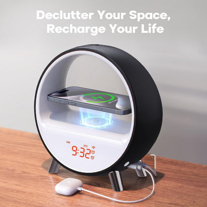 Dekala Arches Sunrise Alarm Clock Sunset White Noise Sound Machine Sleep Timer Loud Alarm Clock for Heavy Sleepers Natural Sound Wake-Up Light 15W Wireless Charging Customizable Snooze 5G WiFi App