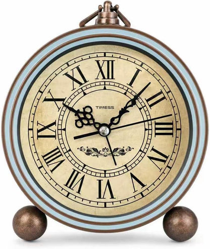 TIMESS 4.3-Inch Vintage Analog Alarm Clock, Silent Non-Ticking, Brown