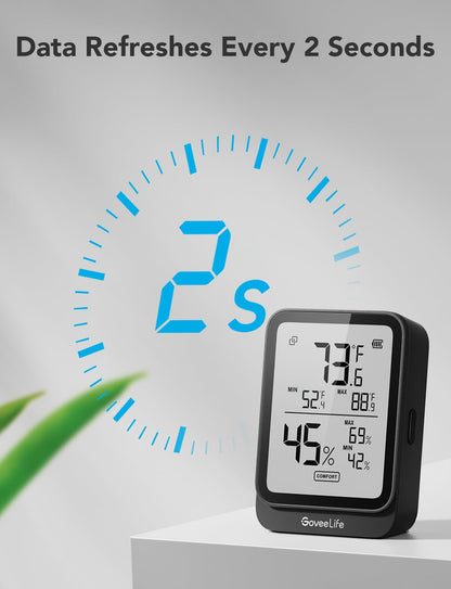 GoveeLife Bluetooth Hygrometer Thermometer H5104, LCD Digital White 2-Pack | Indoor temperature monitor with APP alert & 2-yr data storage export, humidity meter for greenhouse/wine cellar/bedroom