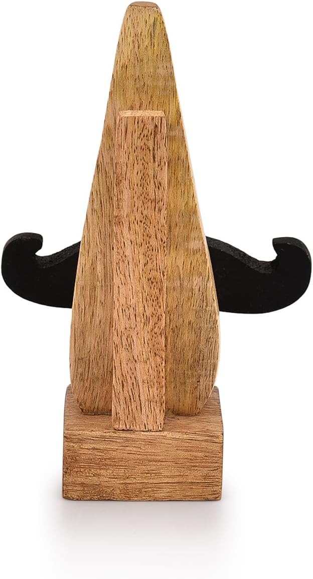 Display Stand Handmade Wooden Nose Shaped Spectacle Specs Eyeglass Holder Stand with Mustache (2" x 2" x 6")