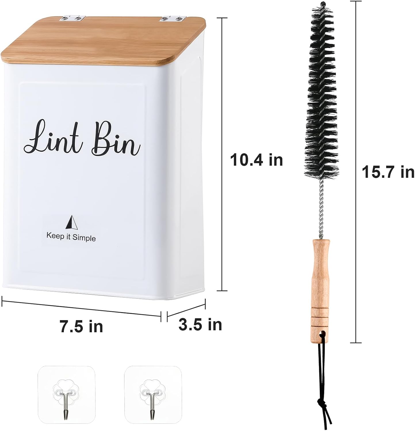 SUBEKYU Magnetic Lint Bin for Laundry Room Organization and Storage,White | Wall Mounted Metal Lint Box Holder Trash Can with Bamboo Lid for Dryer,Lint Basket for Laundry Room Decor
