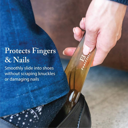 FootFitter Natural Bull Horn Shoe Horn with Leather Loop Handle | Solid Horn Structure with Leather Loop for Firm Heel Support, Quick Slip‑On Access, Everyday Reliability, Ethically Crafted