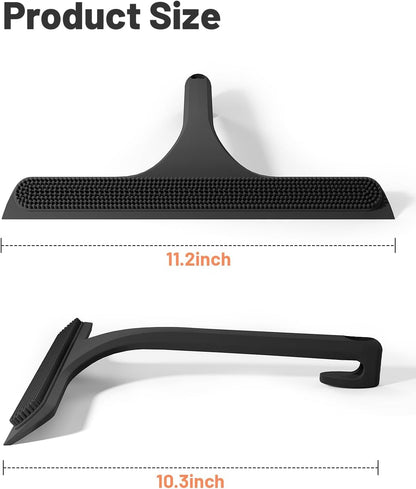 2-in-1 Silicone Shower Squeegee with Hook,Dual-Sided Design with Scraper & Scrub Surface,Rust-Proof Stainless Core,Streak-Free Bathroom Squeegee for Glass Doors,Mirrors,Windows,Car Windshields (Black)