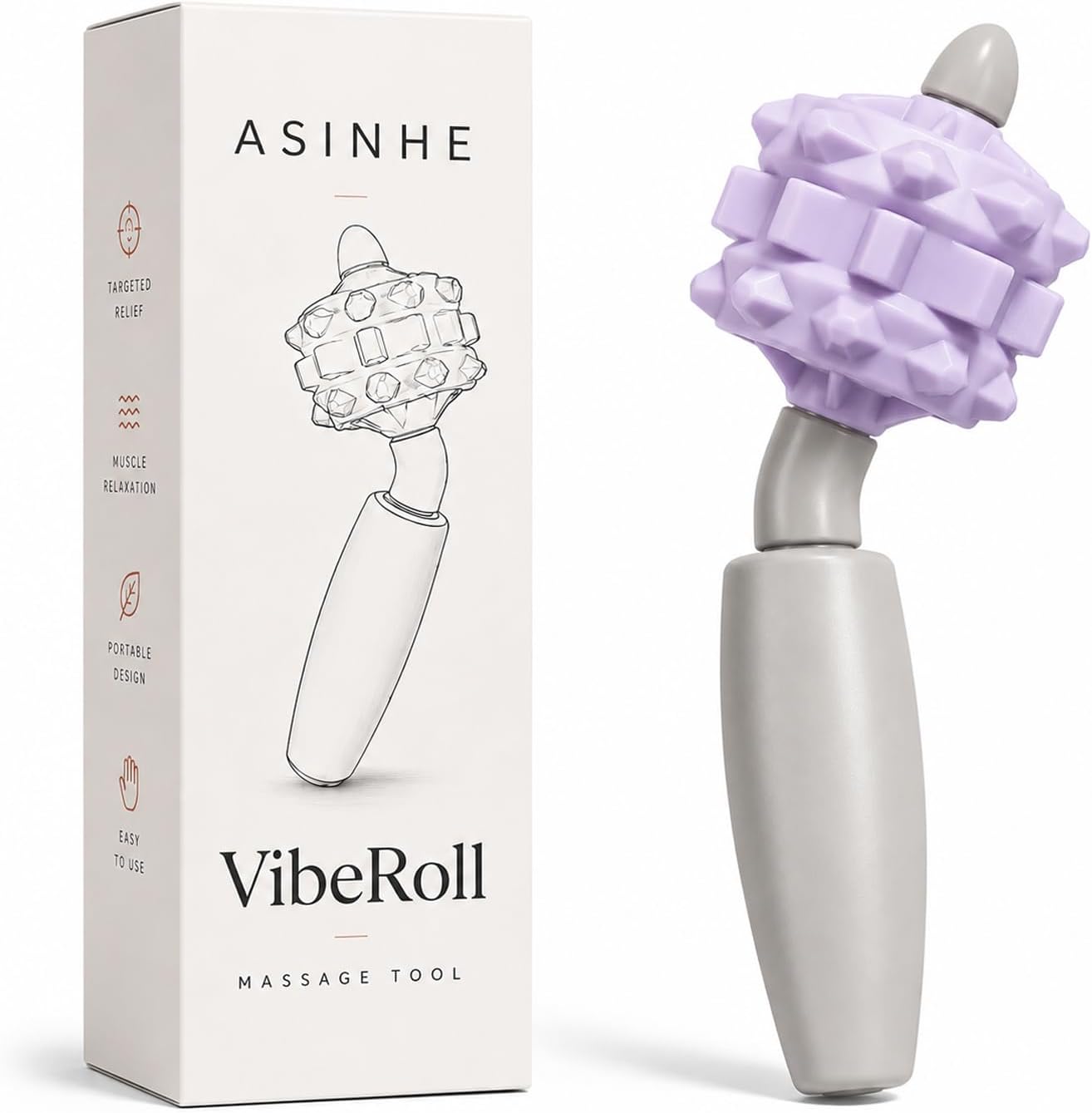 VibeRoll Massage Tool, Trigger Point Muscle Roller for Deep Tissue Relaxation, Portable Handheld Recovery Tool for Neck, Shoulders, Legs, Arms & Feet