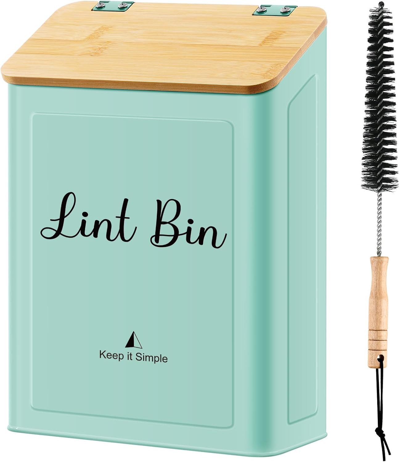 SUBEKYU Magnetic Lint Bin for Laundry Room Organization and Storage,White | Wall Mounted Metal Lint Box Holder Trash Can with Bamboo Lid for Dryer,Lint Basket for Laundry Room Decor