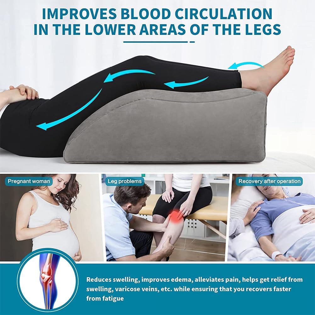 Leg Elevating Pillow, Inflatable Wedge Pillows for Sleeping, Leg Pillow Elevation Blood Circulation and Reduce Swelling, Comfort Bolster Pillow for Legs for Pregnant, Surgery and Injury
