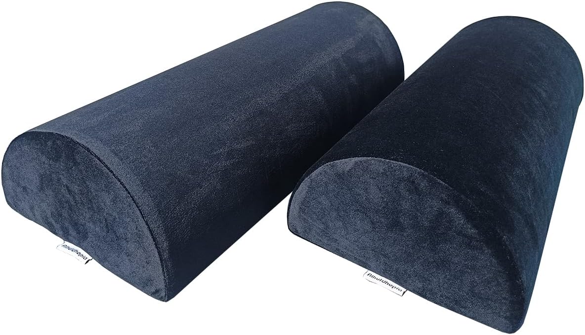 2 Pack Half Moon Bolster Pillow for Legs, Knees, Lower Back.Semi Roll Round Pillow for Ankle and Foot Comfort, Head Neck Spine Hip Pain Relief,Machine Washable Cover