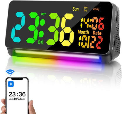 Samshow 120db Super Loud Alarm Clock for Heavy Sleepers Adults | 15 Wake Up Sounds, 7 Color Night Light, Dynamic RGB Color, Adjustable Brightness, Snooze, DST, Large LED Display