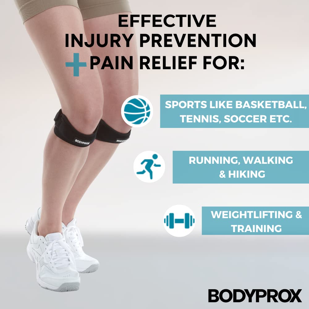Bodyprox Patella Tendon Knee Strap 2 Pack, Knee Pain Relief Support Brace | Hiking, Soccer, Basketball, Running, Jumpers Knee, Tennis, Tendonitis, Volleyball & Squats