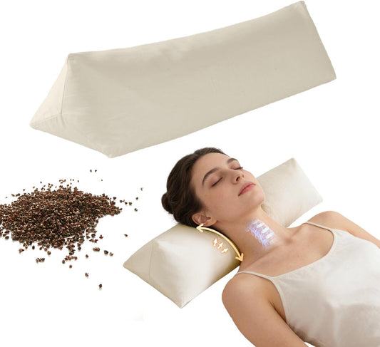 LOFE® Adjustable Buckwheat Neck Pillow - Cervical Roll to Relieve Tension | Buckwheat Pillow to Provide Firm Support for Side/Back Sleepers, Cylinder Bolster Pillows with Organic Pillowcase 17x6in