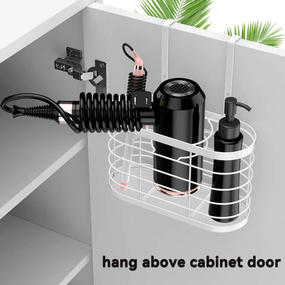 Hair Dryer Holder 3 in 1 Hair Tool Organizer - Blow Dryer Holder | Djustable Height Wall Mounted/Cabinet Door Bathroom Organizer Under Sink for Hair Dryer, Flat Irons, Curling Wands