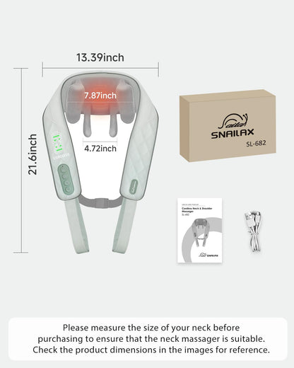 Snailax Cordless Neck & Shoulder Massager with Kneading, Heat, USB-C