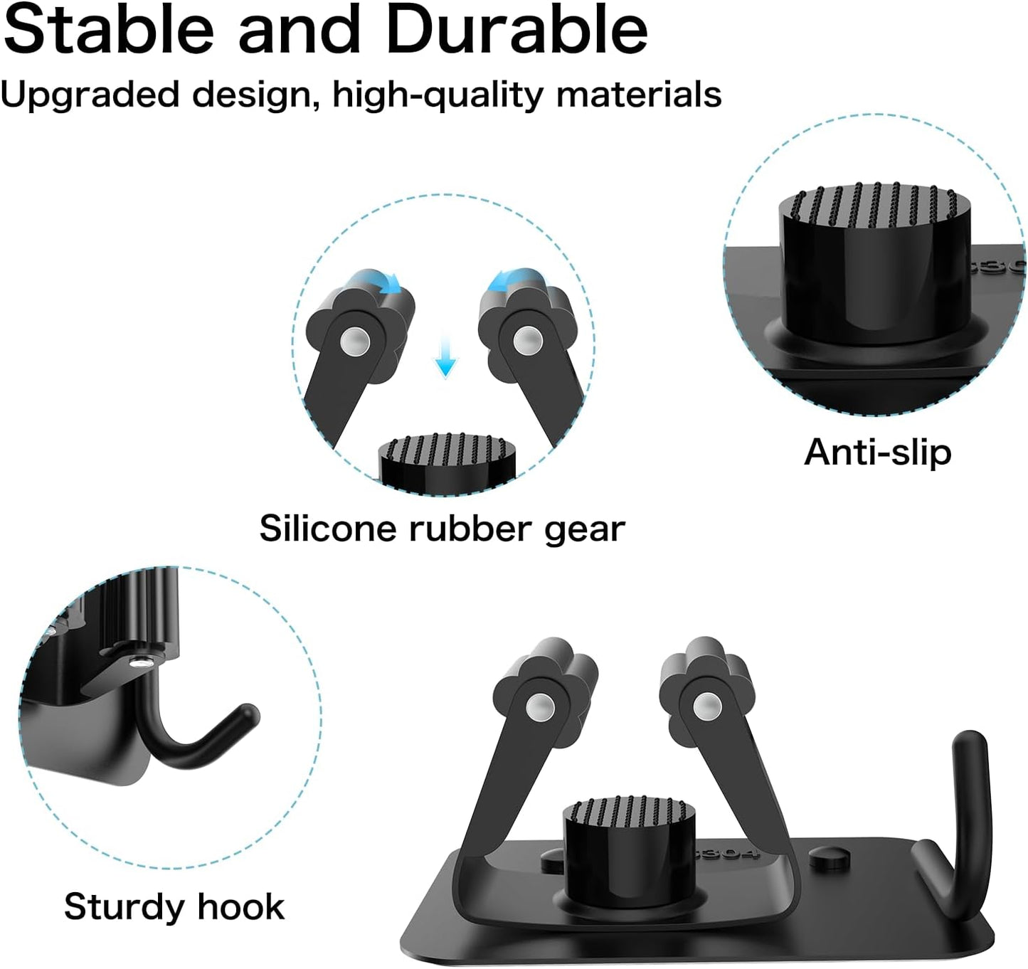 nacena 4 Pack No Drill Self Adhesive Broom Mop Holder Wall Mount with Hooks, Heavy Duty Stainless Steel Organizer for Kitchen Bathroom Garage Storage, Black