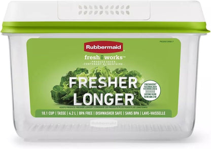 Rubbermaid FreshWorks Saver, Large Short Produce Storage Container, 11.3-Cup, Clear
