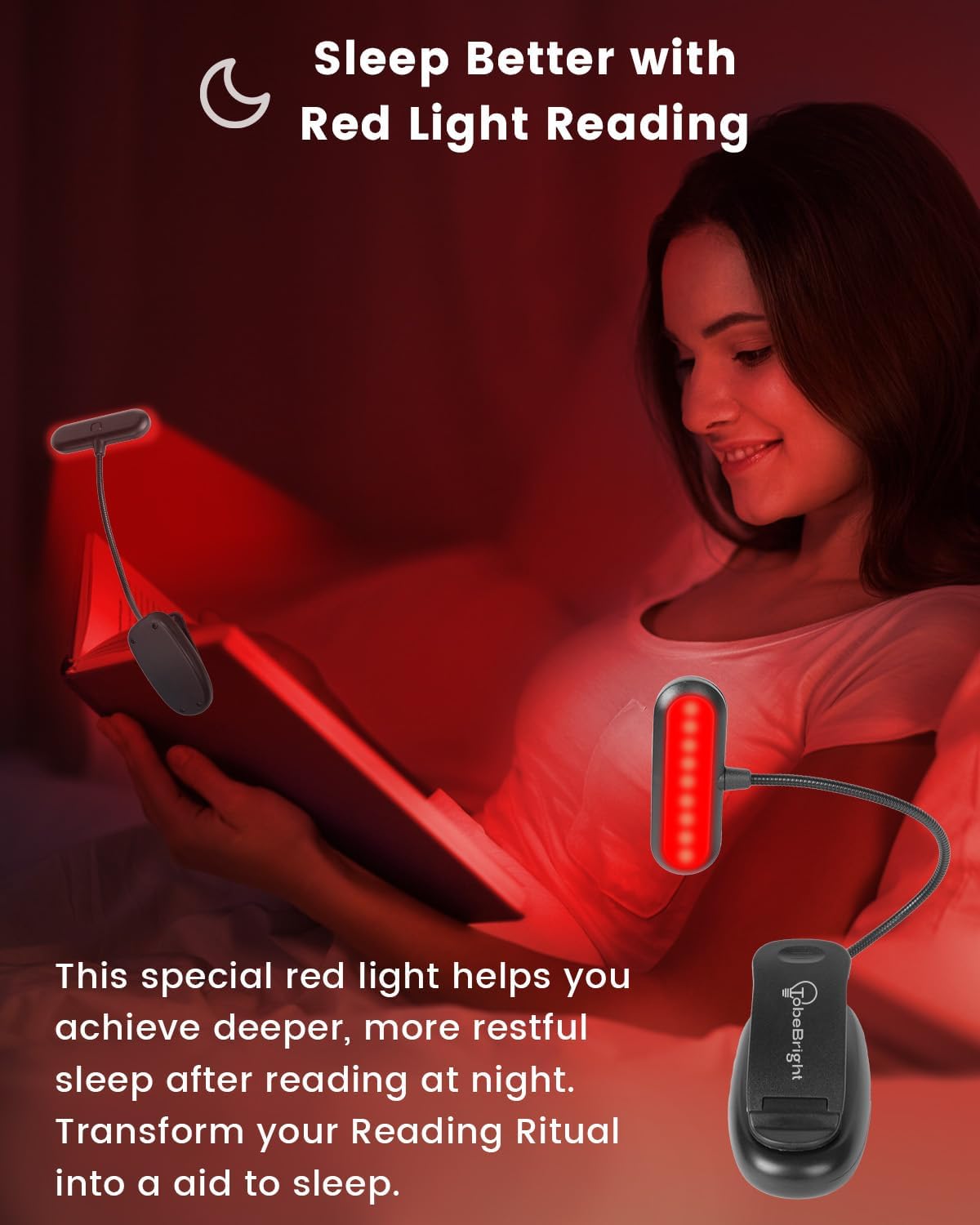 670nm Red Light Book Light LED Rechargeable USB-C Clip On Book Lights for Reading at Night, 100% No Blue-Light Eye Care Book Lamp 360° Flexible, Gift for Kids, Travel, Learning