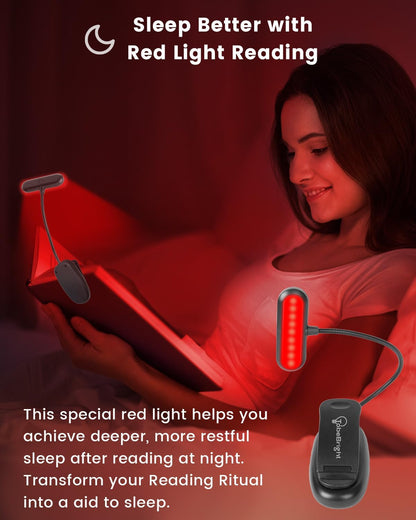 670nm Red Light Book Light LED Rechargeable USB-C Clip On Book Lights for Reading at Night, 100% No Blue-Light Eye Care Book Lamp 360° Flexible, Gift for Kids, Travel, Learning