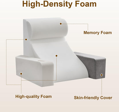 Reading Pillow for Sitting in Bed Adult, Back Pillow for Bed Sitting up with Arms, Pockets and Cup holder, Sit Up Backrest Pillows for Beds Chair Support, Rest Pillow for Gaming (Light gray, 5PCS)