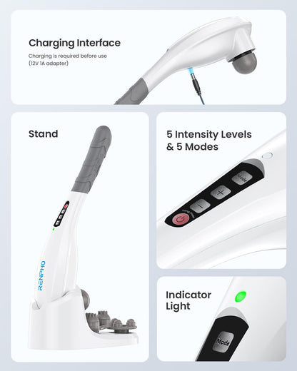 RENPHO Cordless Handheld Massager, 5 Adjustable Speeds and Massage Modes | Rechargeable Electric Neck Massage Tool for Muscle Tension, For Shoulder, Back & Leg, Home, Office, Travel Use, Gift Idea