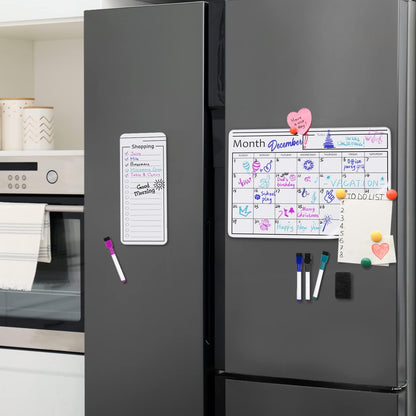 Amazon Basics Magnetic Dry Erase Whiteboard Calendar for Fridge, Easy to Clean, Schedule Organizer, 12" x 17", Includes 4 Markers and Eraser
