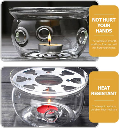 Garneck Glass Teapot Warmer Heating Base with Borosilicate Glass Insulated Tea Rack Accessory for Home and Restaurant Tea Service