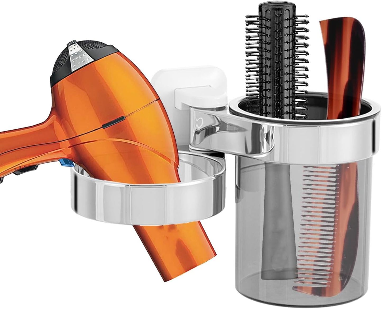 Hair Dryer Holder For Wall Mount , Bathroom Cabinet Door Blow Dryer Stand | Blow Dryer Holders - Extra Large Rim Compatible with Most Hair Dryers, Mount Chrome Finished (Silvery)