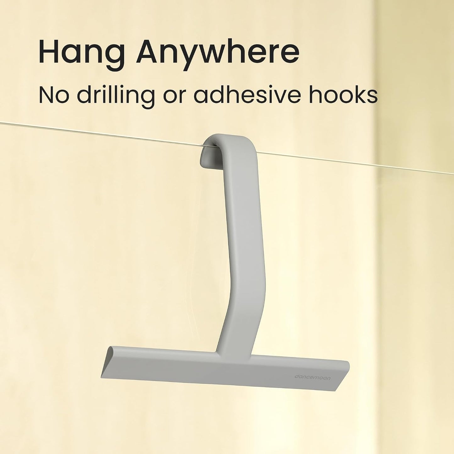 JustHang Shower Squeegee with Built-in Hook, 10-Inch Black | Award-Winning Design, All-One-Piece Soft-Touch Silicone, for Glass Door, Bathroom, Window, Mirror, Tile Wall, Car