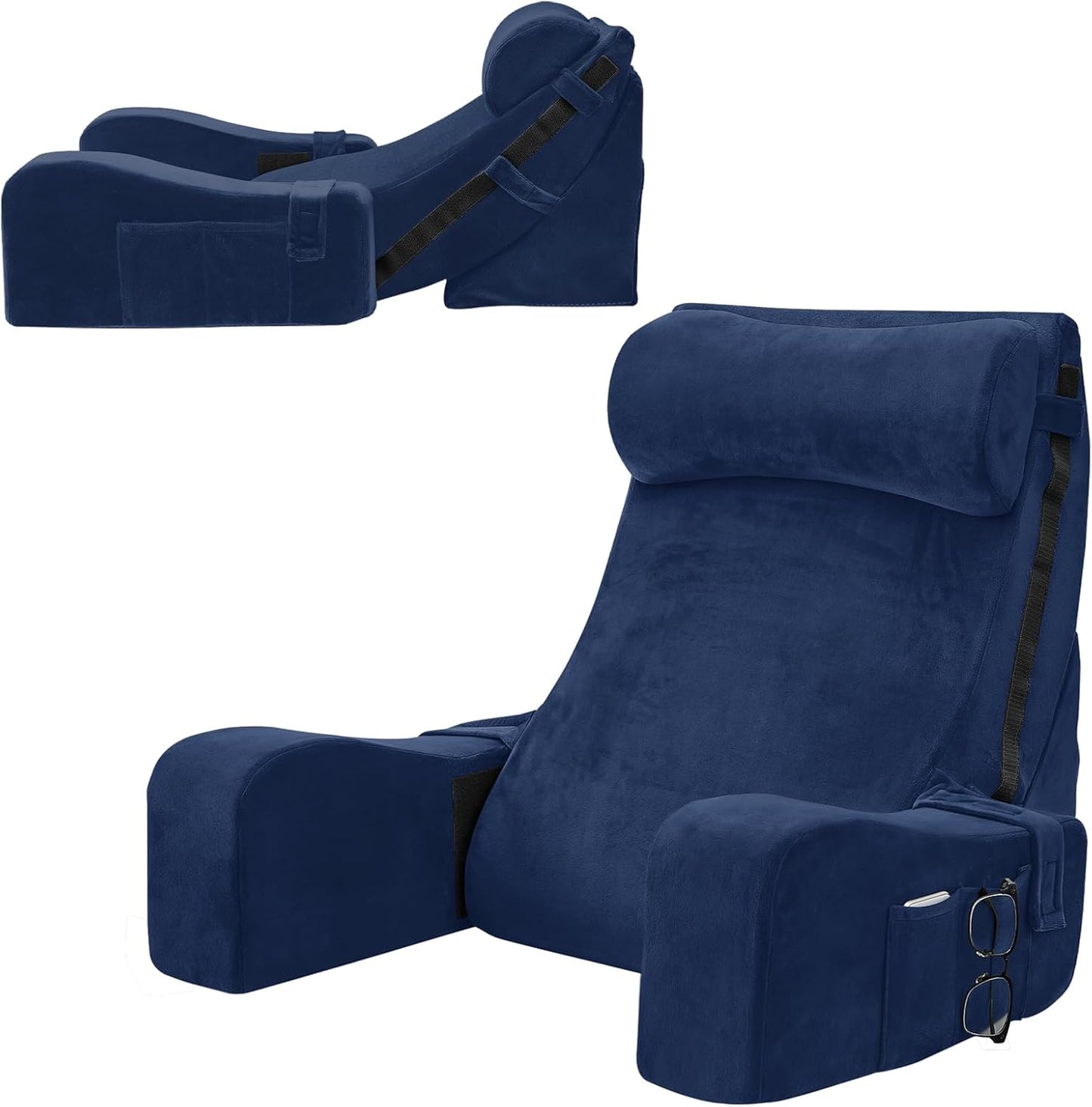 Sasttie 15-25 inch Adjustable Reading Pillow with Armrests, Dark Grey | Back Rest Pillow with Secure Side Straps, Memory Foam Back Support Cushion Bed Chair for Reading, Gaming & Relaxing