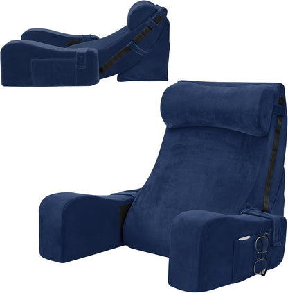 Sasttie 15-25 inch Adjustable Reading Pillow with Armrests, Dark Grey | Back Rest Pillow with Secure Side Straps, Memory Foam Back Support Cushion Bed Chair for Reading, Gaming & Relaxing