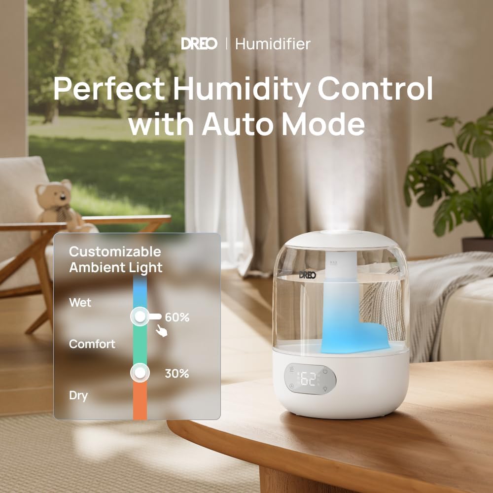 DREO 3L Humidifiers for Bedroom, 30H Runtime, 26 dB Quiet, Black