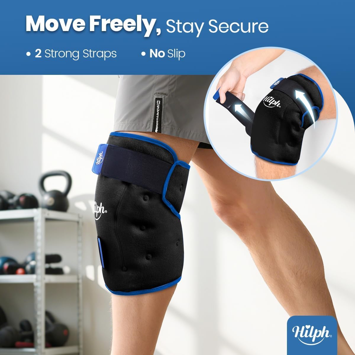 Hilph Ice Pack for Knee Pain Relief, Z-Shaped for Bendable & 360° Coverage | Easy Wear, Adjustable Cold & Compression Therapy Gel Ice Pack Wrap for Knee Replacement Surgery, Swelling, Meniscus Tear, ACL