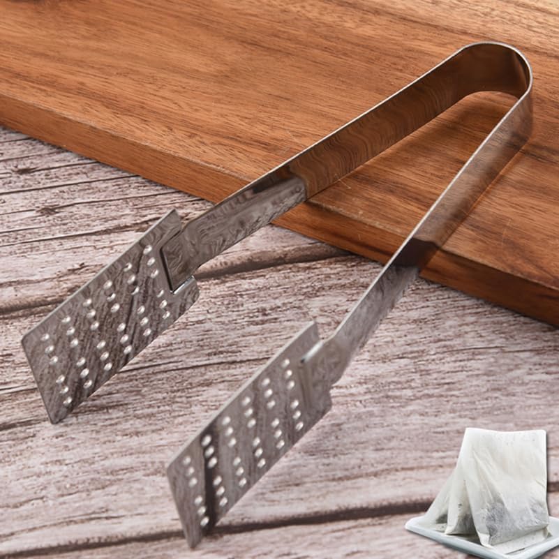 Luxshiny Tea Bag Clamp Set of 2 Stainless Steel Tea Bag Squeezer Tongs with Strainer and Solid Side Multipurpose Clips for Kitchen Ice Cubes Dishwasher Safe 5.51 X 1.57 X 0.78 in