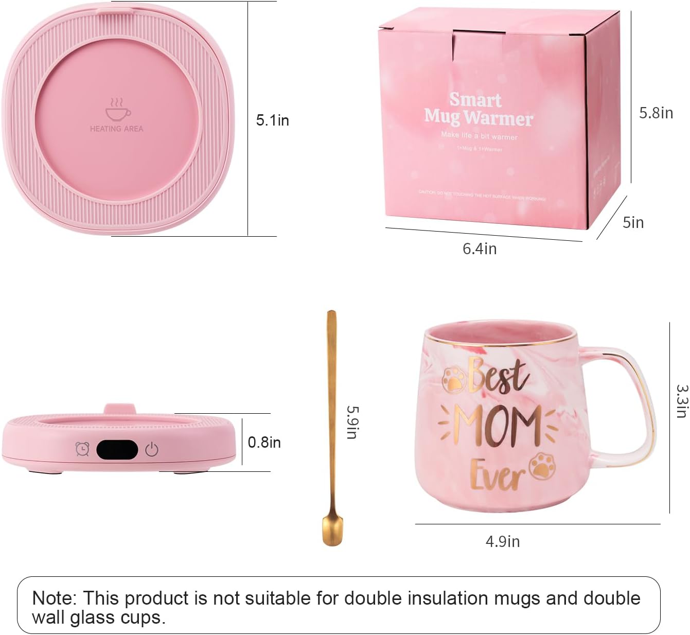 Coffee Mug Warmer & You are Awesome Mug Set, Electric Cup Warmer for Desk | Beverage Warmer Plate for Coffee, Tea, 4 Temperature Setting, 8-Hours Auto Shut Off, 14oz Mug with Spoon & Lid Included