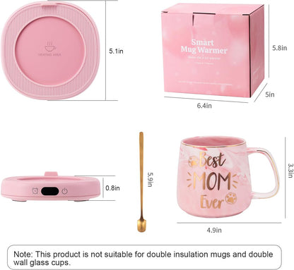 Coffee Mug Warmer & You are Awesome Mug Set, Electric Cup Warmer for Desk | Beverage Warmer Plate for Coffee, Tea, 4 Temperature Setting, 8-Hours Auto Shut Off, 14oz Mug with Spoon & Lid Included