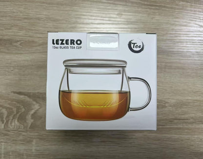 Glass Tea Infuser Cup with Lids and Handle for Blooming & Loose Leaf, 14oz | Borosilicate, Heat Resistance, Lead-free, Microwave & Dishwasher Safe