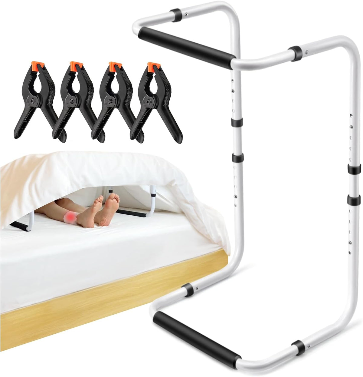 Blanket Lifter for Feet, Height Adjustable Non-Slip Blanket Lifters for Foot of Bed, Aluminum Alloy Blanket Support for Foot Knee Toes Leg Ankle Post Surgery Recovery, 4 Clips Included