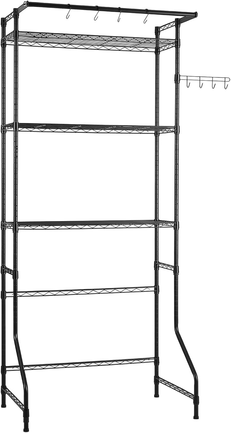 VEVOR Over The Washer and Dryer Storage Shelf, 3 Tier Laundry Room Drying Rack with Hanger Rod and Hooks, Adjustable Over Washer and Dryer Shelves, Laundry Room Shelf Storage Space Saver, White