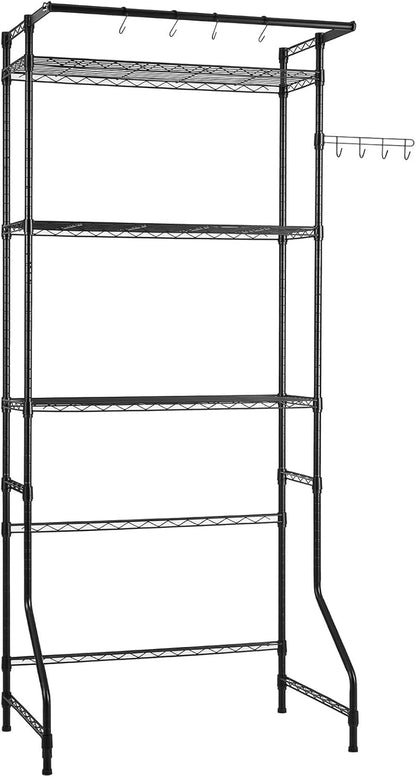 VEVOR Over The Washer and Dryer Storage Shelf, 3 Tier Laundry Room Drying Rack with Hanger Rod and Hooks, Adjustable Over Washer and Dryer Shelves, Laundry Room Shelf Storage Space Saver, White