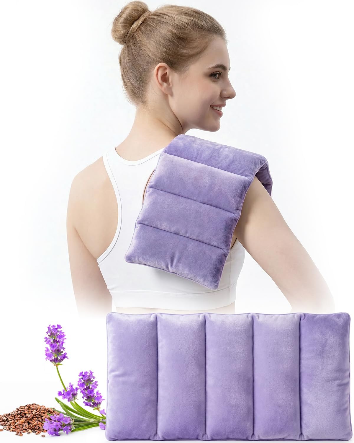 Small Microwave Heating Pad for Neck and Shoulder, Microwavable Versatile Cold/Heated Muscle Ache, Soothing Fatigue Wrap for Back Pain and More, Moist Heat Pad Warm Compress (Purple, 7" × 12")