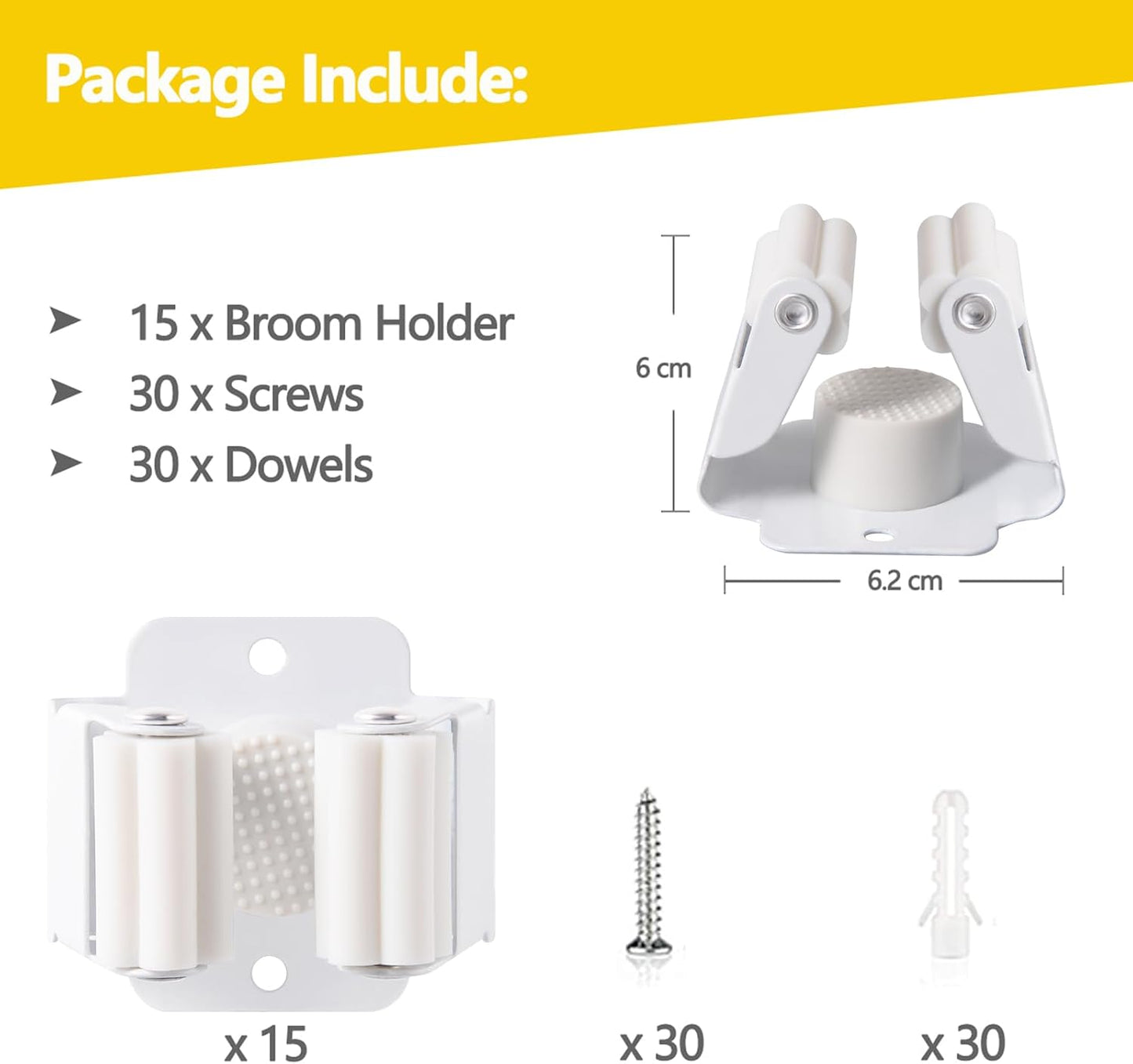 Verdenu 10 Pack Broom Holder Wall Mount, Mop Holder Wall Mounted, Stainless Steel Command Broom Holder with Screws, Garden Tool Rack Wall Mount for Kitchen, Home, Bathroom, Garage Storage, Black