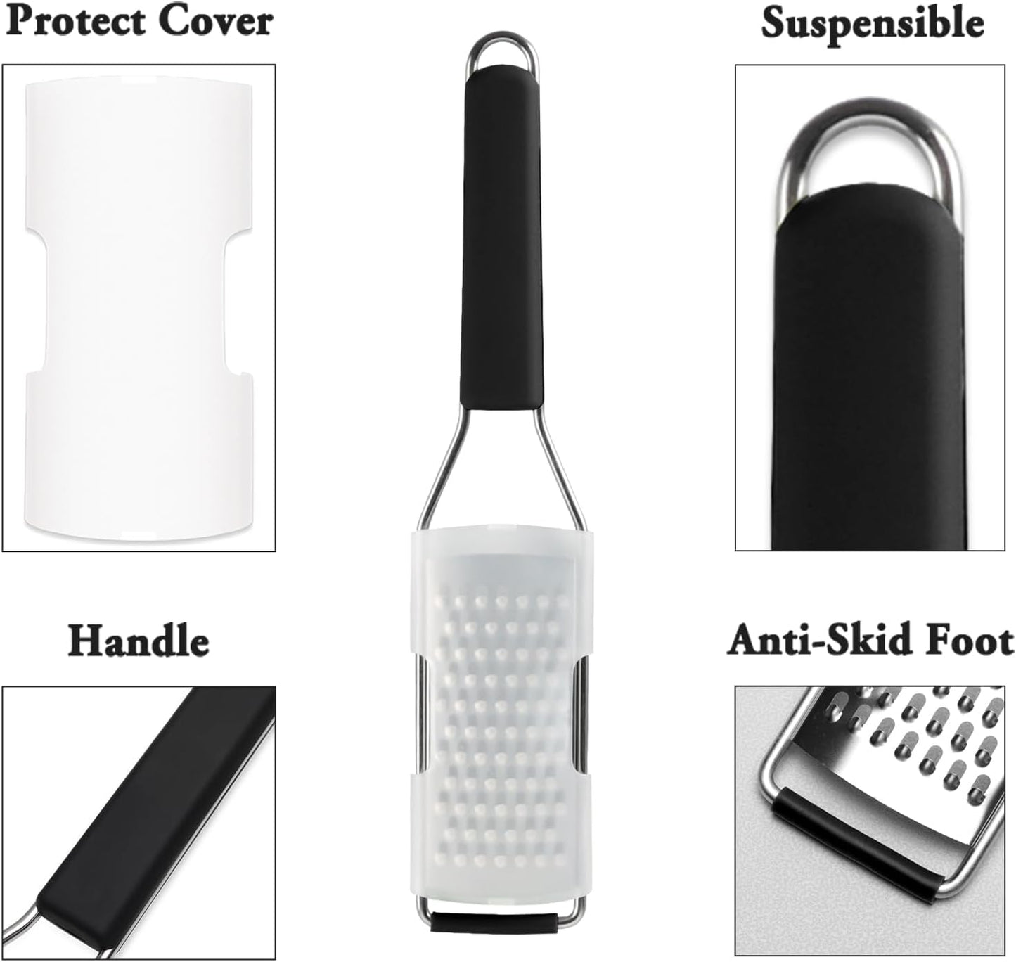 Cambom Lemon Zester Grater Three-piece Suit - Heavy Duty Kitchen Tool for Parmesan Cheese, Ginger, Garlic, Nutmeg, Chocolate, Vegetables，Fruits，Stainless Steel Grater Dishwasher Safe Black | 304 Stainless Steel, Sharp Tool for Parmesan Cheese, Ginger,
