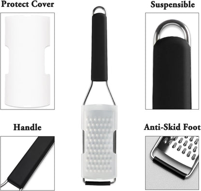 Cambom Lemon Zester Grater Three-piece Suit - Heavy Duty Kitchen Tool for Parmesan Cheese, Ginger, Garlic, Nutmeg, Chocolate, Vegetables，Fruits，Stainless Steel Grater Dishwasher Safe Black | 304 Stainless Steel, Sharp Tool for Parmesan Cheese, Ginger,