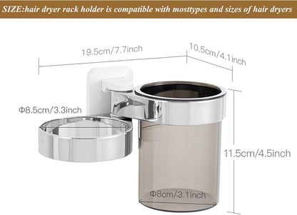 Hair Dryer Holder For Wall Mount , Bathroom Cabinet Door Blow Dryer Stand | Blow Dryer Holders - Extra Large Rim Compatible with Most Hair Dryers, Mount Chrome Finished (Silvery)